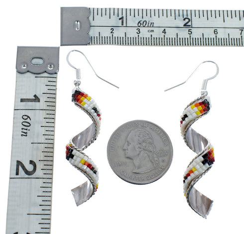Multicolor Sterling Silver Native American Spiral Beaded Hook Dangle Earrings AX127623